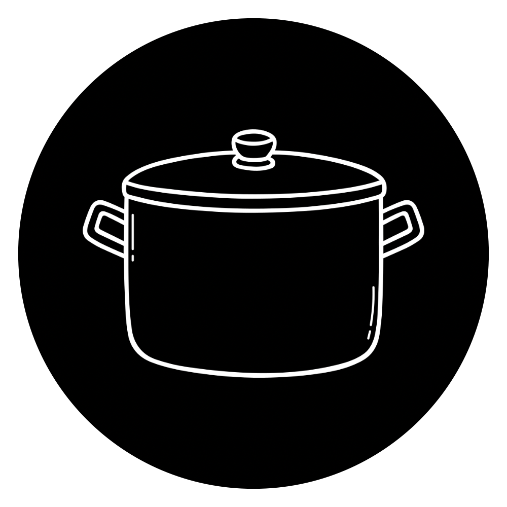 White outline of a pot with a lid on a black background